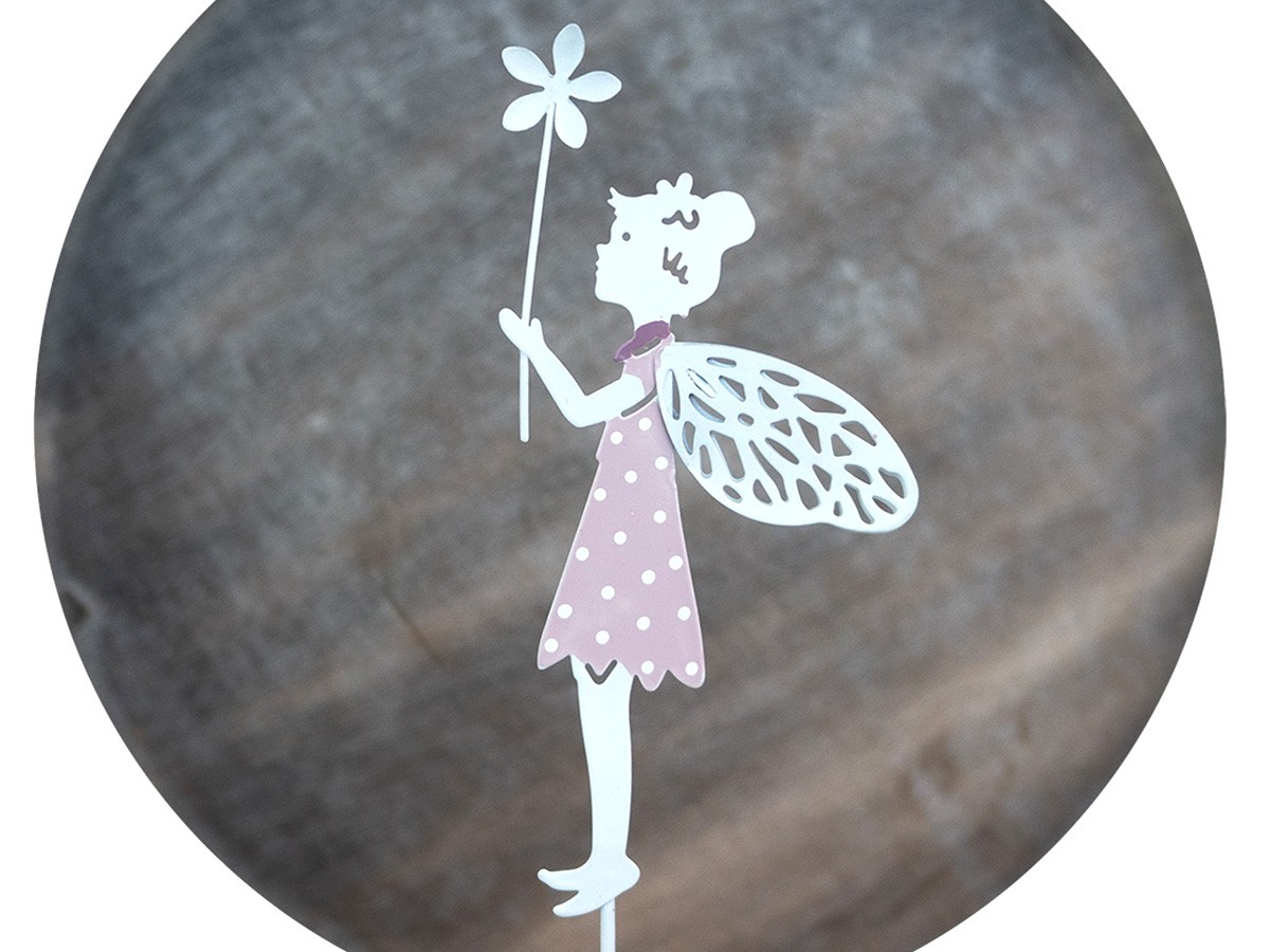 Gartenstecker Metall Elfe Blume rosa-weiss