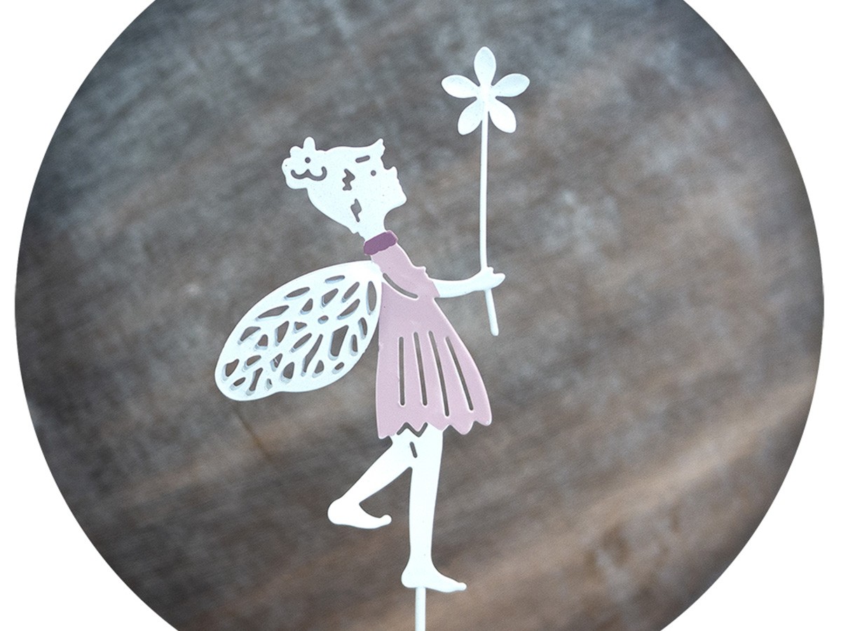 elfe Metallstecker garten rosa-weiss mit blume