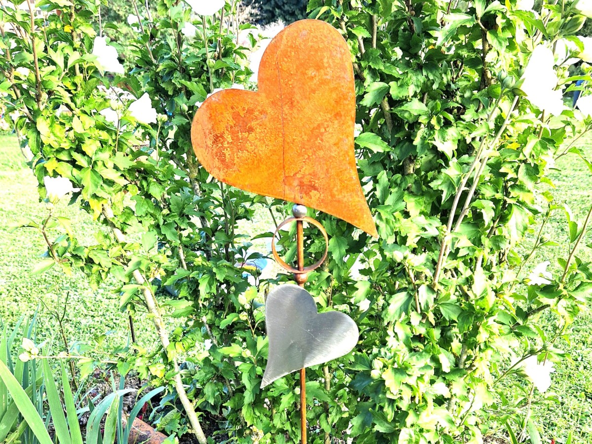 Herz Gartenstecker Metall 130cm Gartendeko mit edelstahlherz