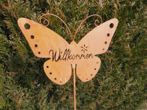 Gartendeko Rost Schmetterling Willkommen schild