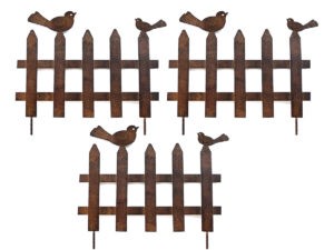 3er Set Zaun mit 2 Vögeln Rostoptik