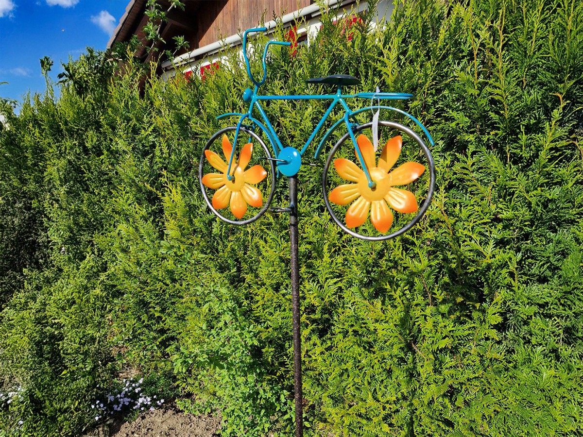 Windrad fahrrad bunt mit blumenrädern