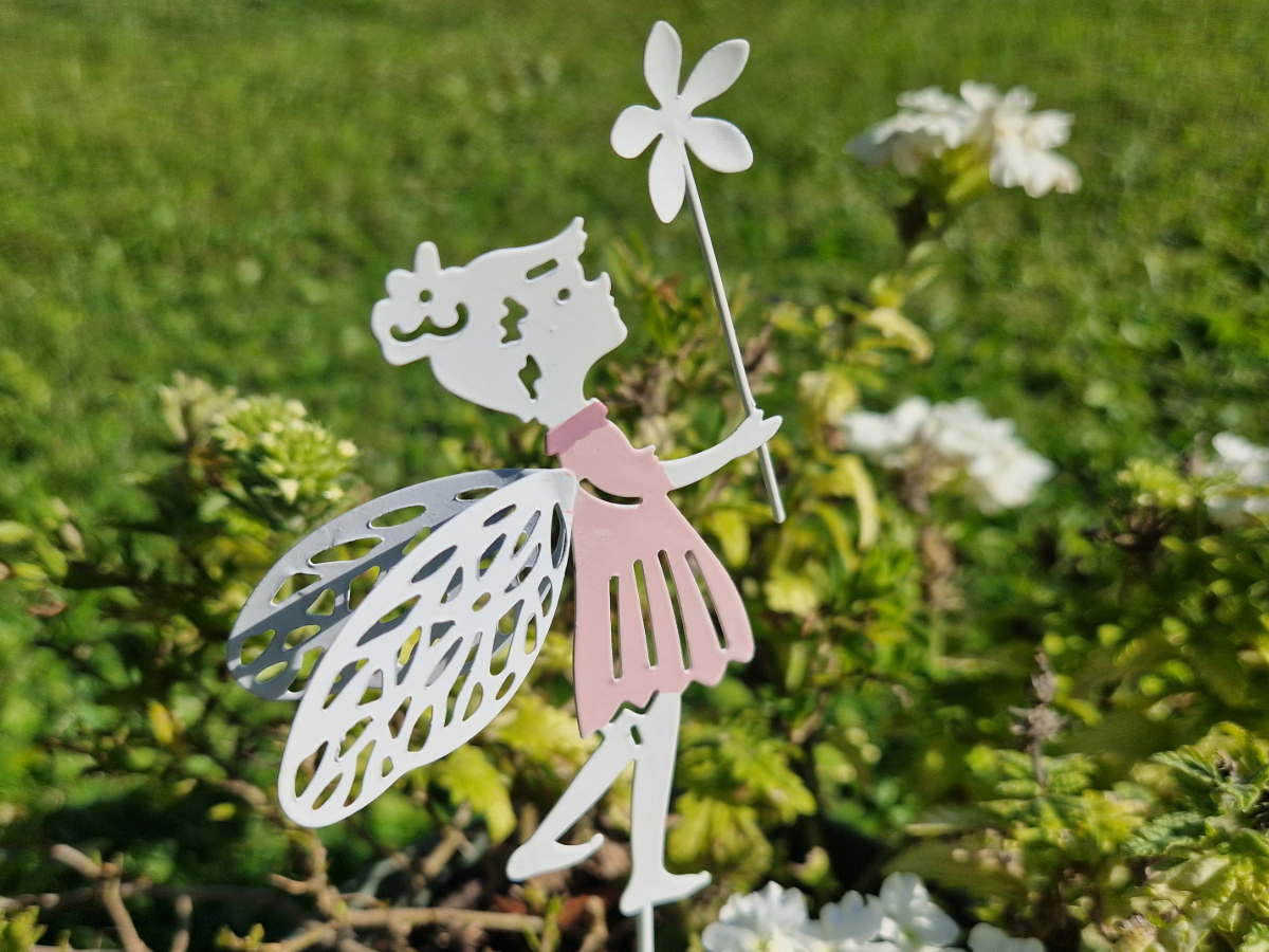 elfe metall Blumenstecker rosa weiss