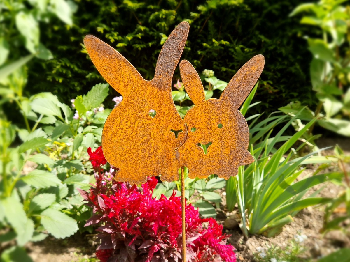 Hasenpaar Roststecker 60cm gartendeko