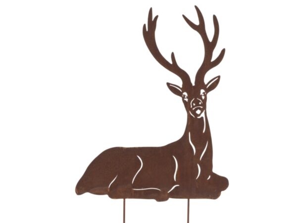 rostiger hirsch liegend weihnachten gartenstecker