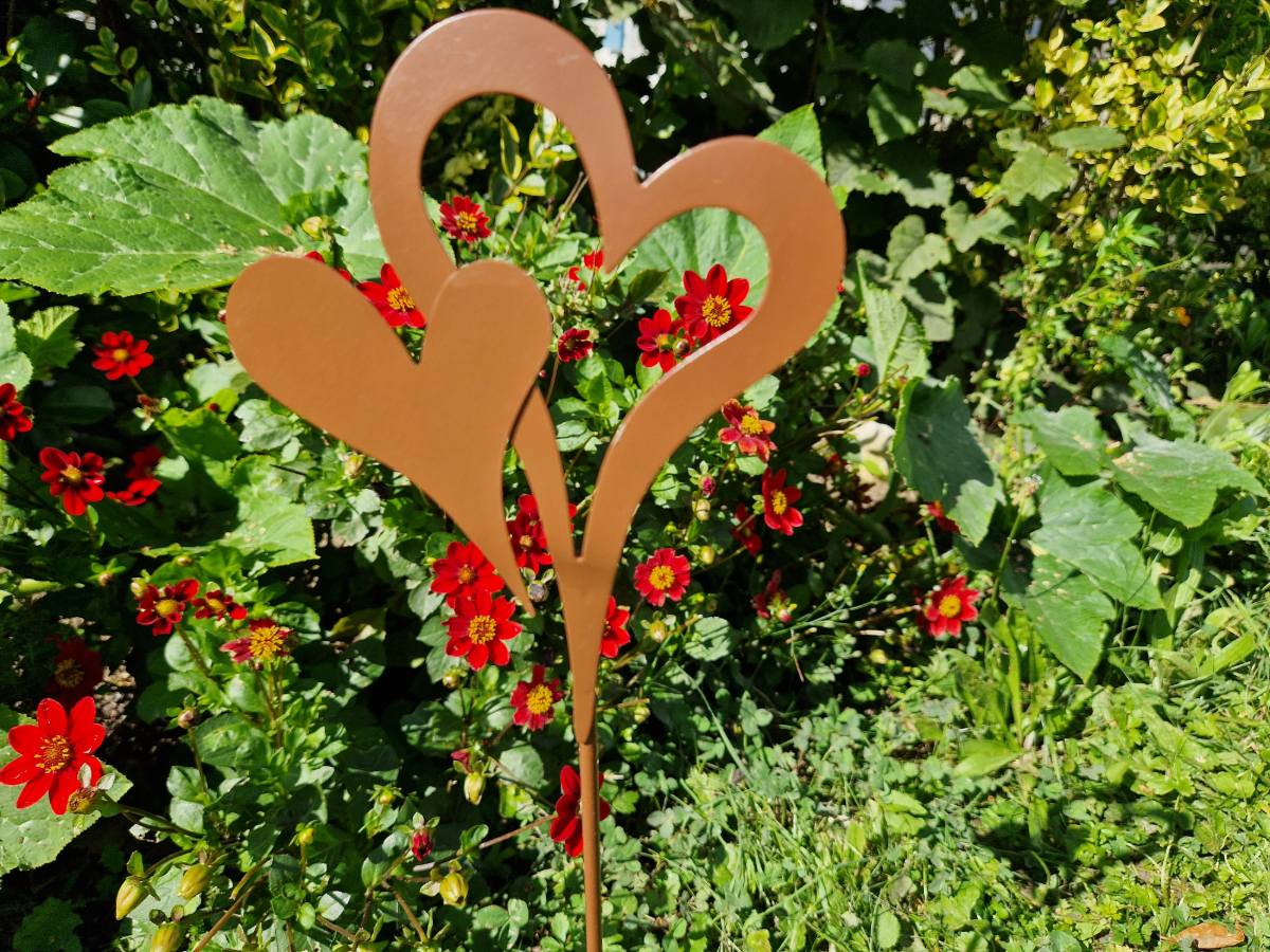 herz metallstecker 58cm in rostoptik, braun am stab