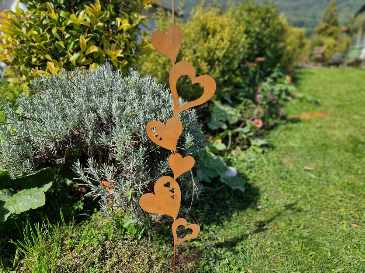 gartenstecker Rostfinish, herzen 115cm, metall