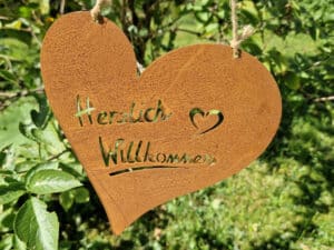 Herz Hänger Rost 20cm willkommen gartendeko