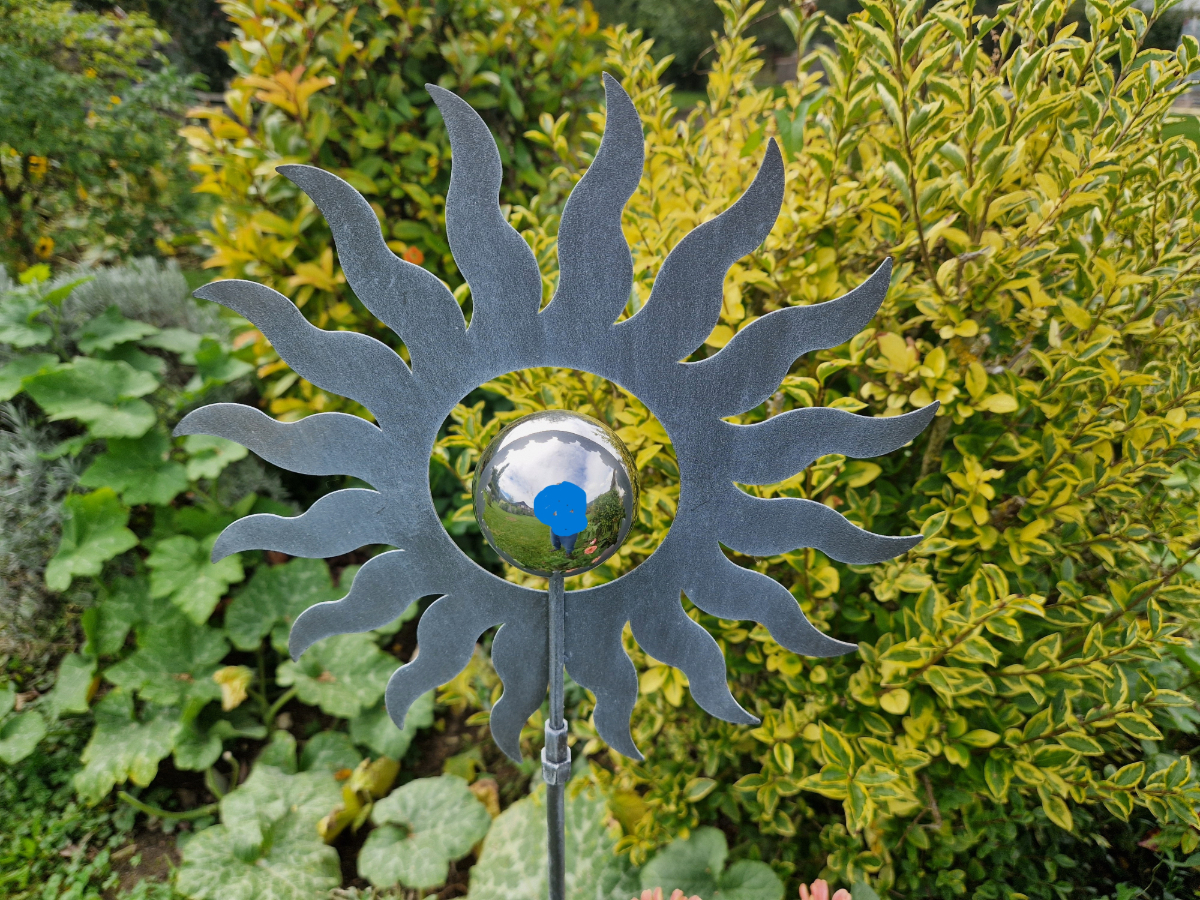 sonne gartenstecker grau edel