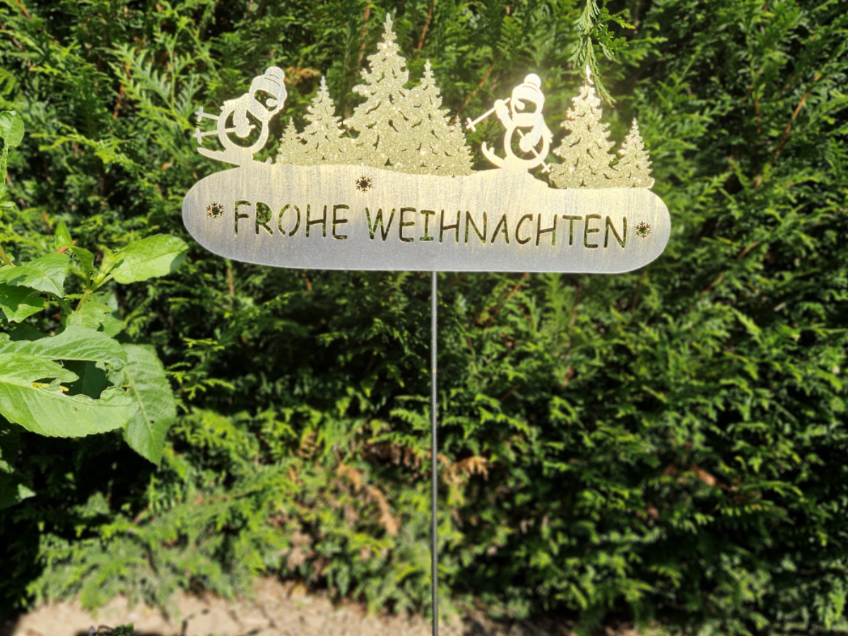 Stecker "Frohe Weihnachten" gold mit schneemann