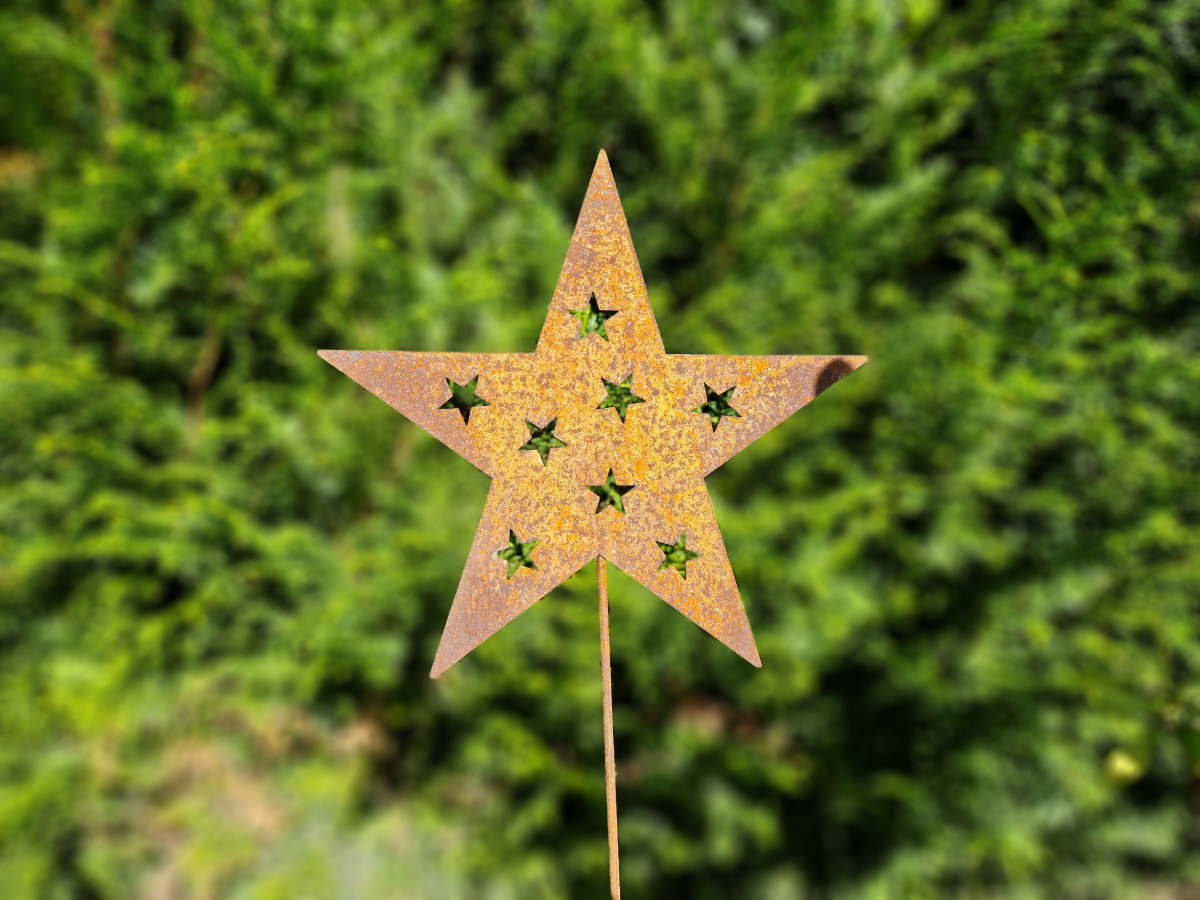 Stern Rost Gartenstecker 76cm Stern mit Sternen Weihnachten