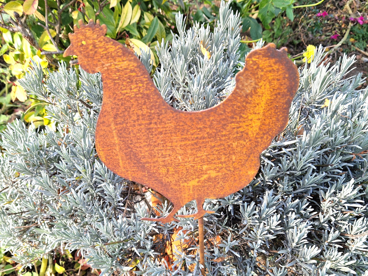 Gartenstecker Henne Rost 117cm natur