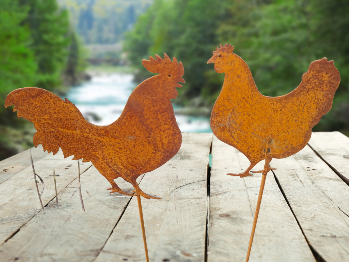 Hahn & Henne Rost 60cm Gartenstecker klein