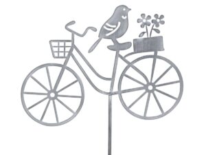 Gartenstecker Fahrrad Vogel Blumentopf Metall grau