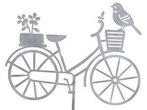 Gartenstecker Fahrrad Vogel Metall grau