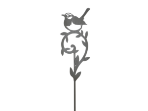 Gartenstecker Vogel auf Ast Metall grau