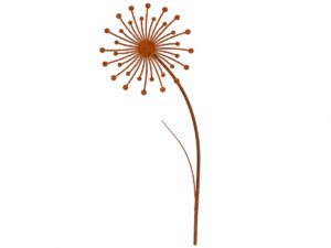 Metallstecker Blume Rost 150 cm mit Pusteblumenmotiv vor weißem Hintergrund